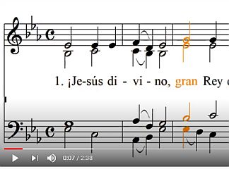Partitura del himno: Jesús divino, gran Rey del mundo